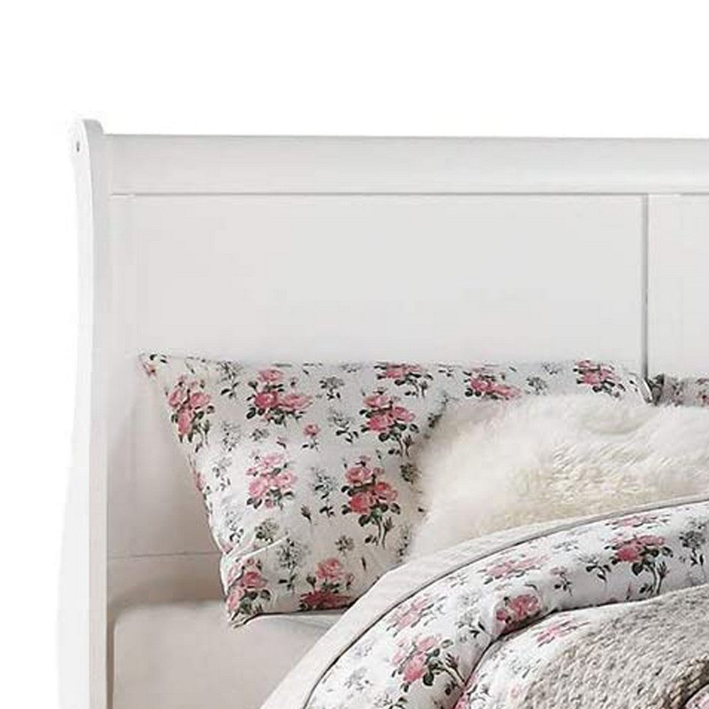 Benjara Transitional Panel Design Sleigh Twin Size Bed, White