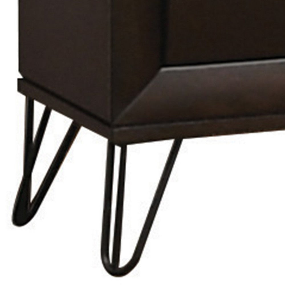 Benjara 2 Drawer Wooden Nightstand with Metal Ring Handles And Harpin Legs, Brown