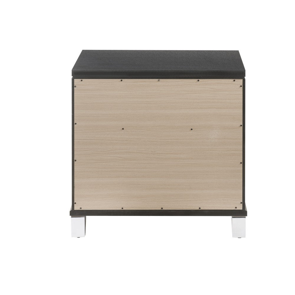 Benjara 2 Drawer Wooden Nightstand with Mirror Accents And Diamond Pattern, Black