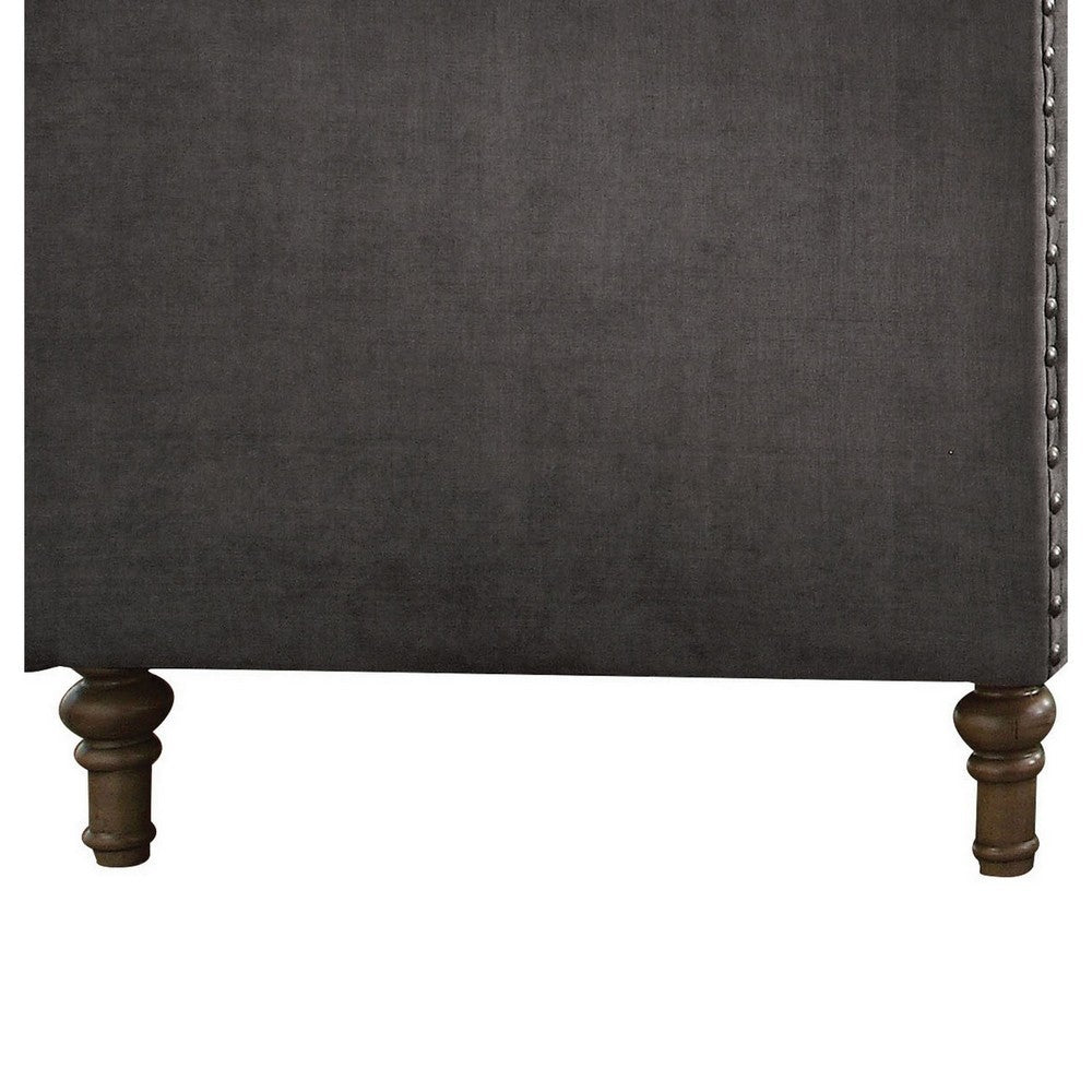 Benjara Fabric Upholstered Wooden Sofa Chair with Nail Head Trim, Gray