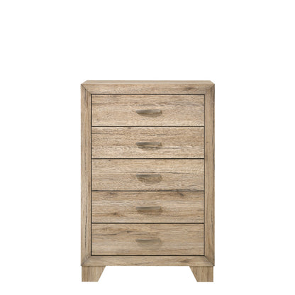 Benjara Wooden Chest with 5 Storage Drawers, Brown