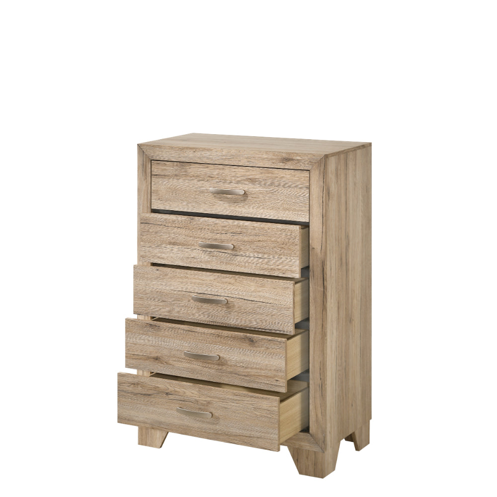 Benjara Wooden Chest with 5 Storage Drawers, Brown