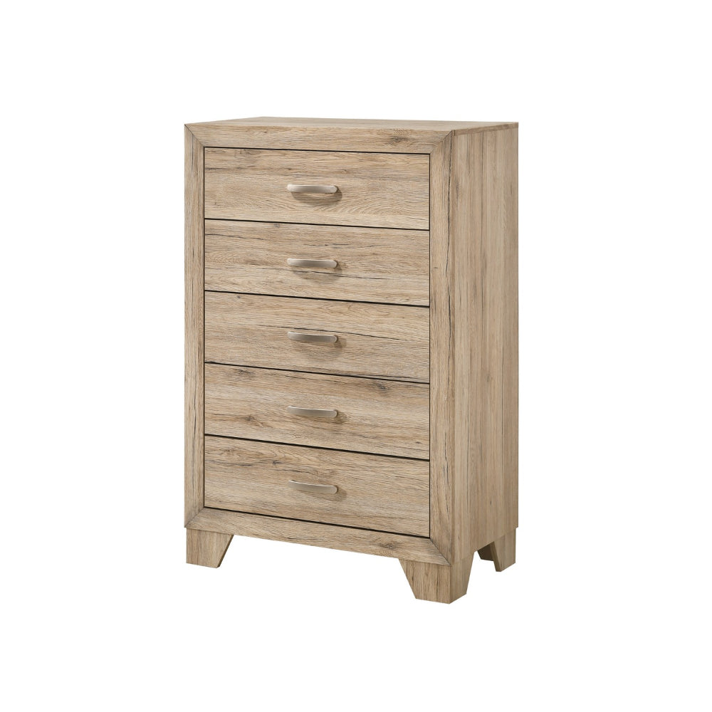 Benjara Wooden Chest with 5 Storage Drawers, Brown