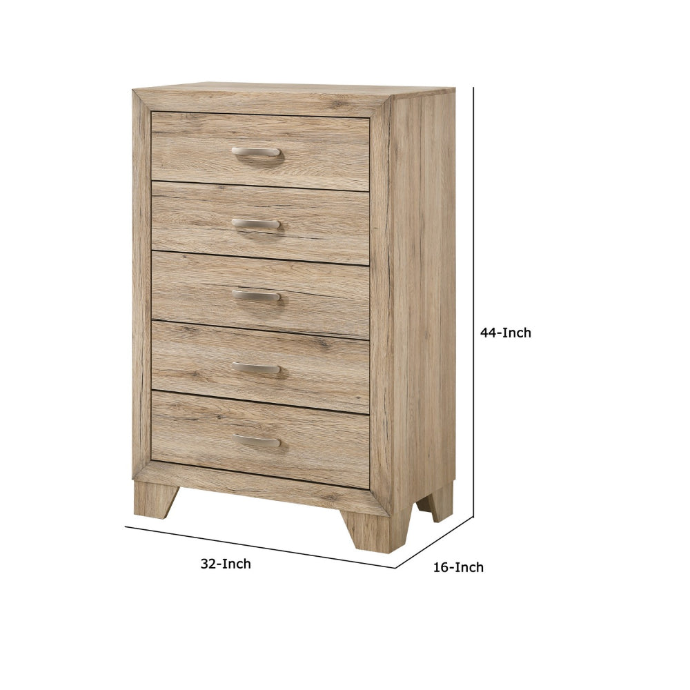 Benjara Wooden Chest with 5 Storage Drawers, Brown