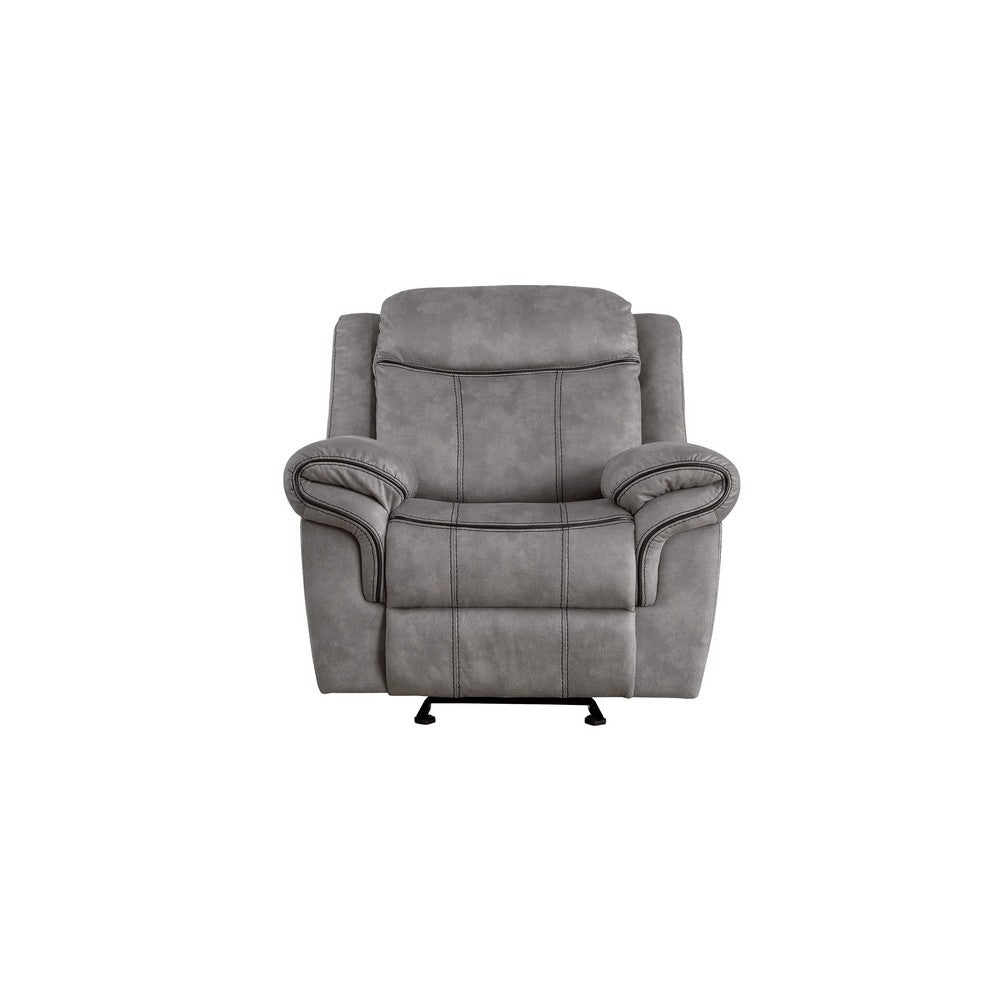 Benjara Fabric Upholstered Metal Reclining Club Chair with Center Console, Gray