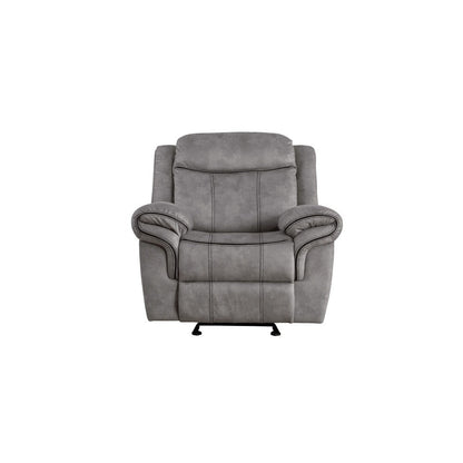 Benjara Fabric Upholstered Metal Reclining Club Chair with Center Console, Gray