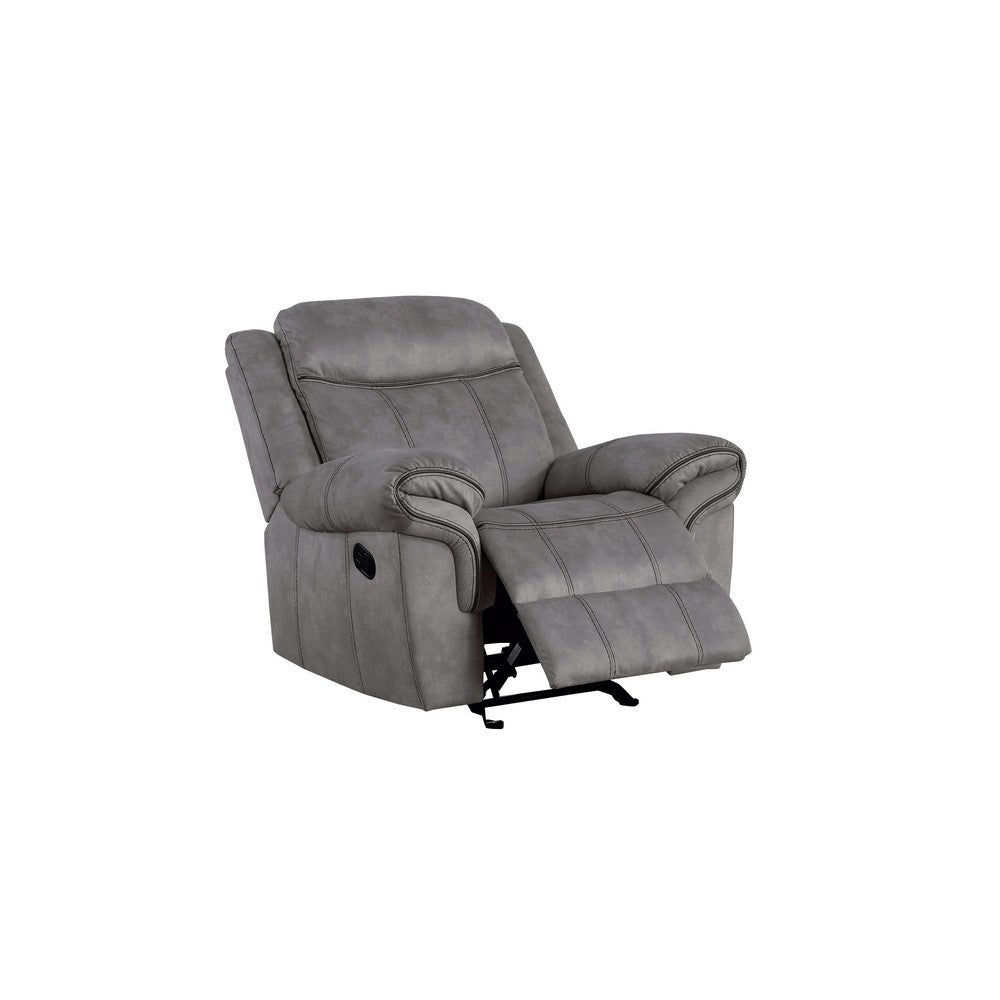 Benjara Fabric Upholstered Metal Reclining Club Chair with Center Console, Gray
