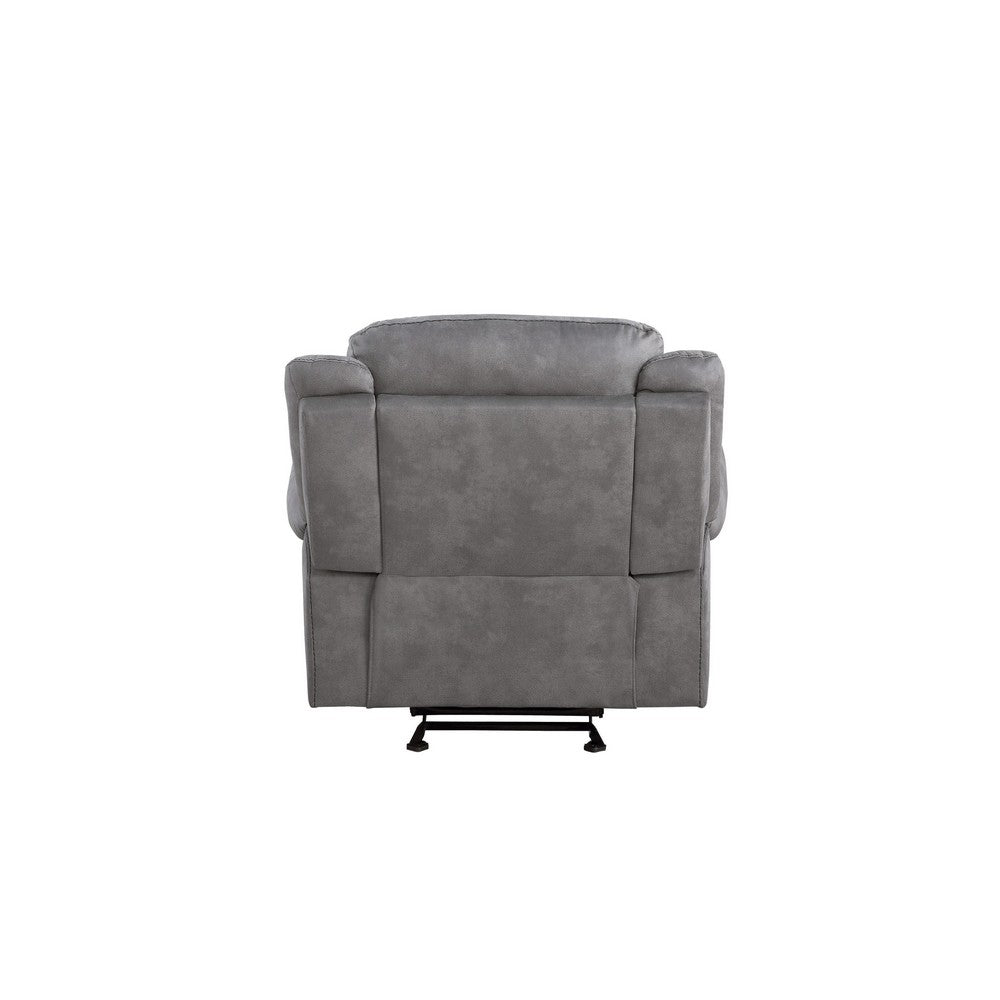 Benjara Fabric Upholstered Metal Reclining Club Chair with Center Console, Gray