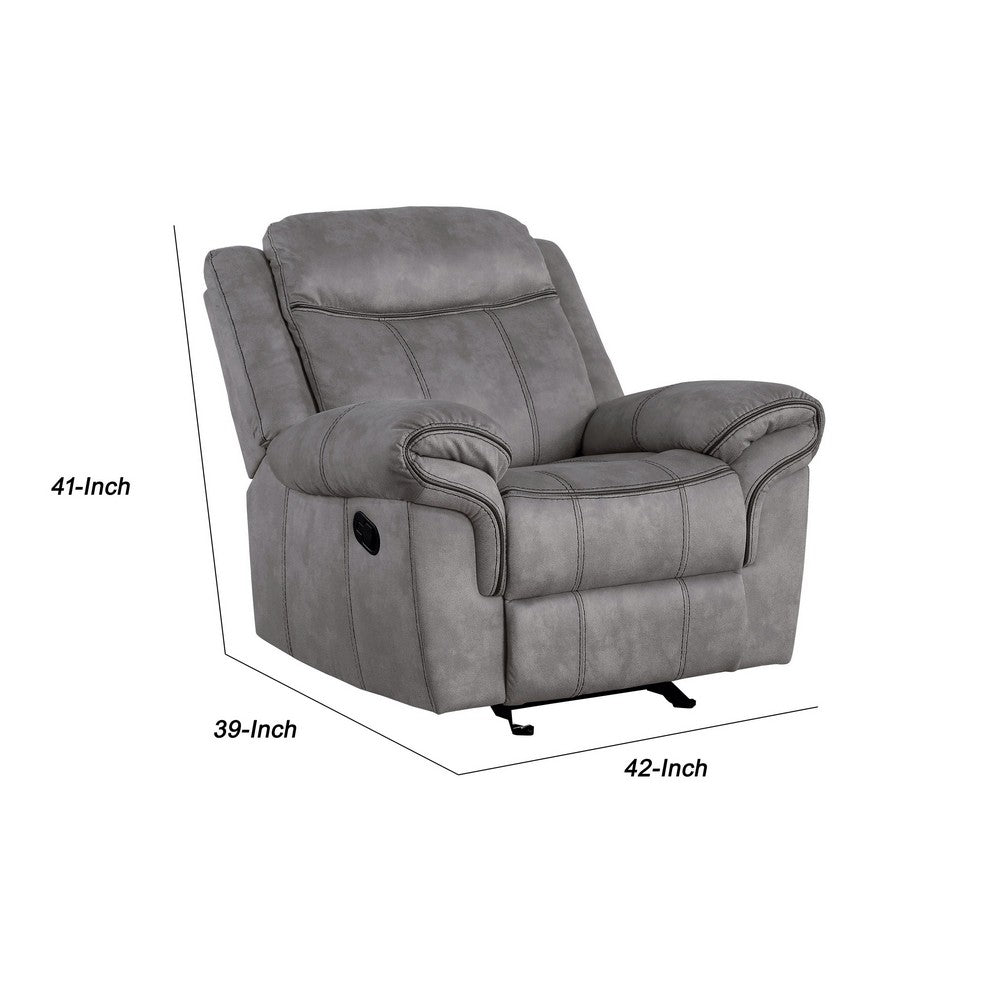 Benjara Fabric Upholstered Metal Reclining Club Chair with Center Console, Gray