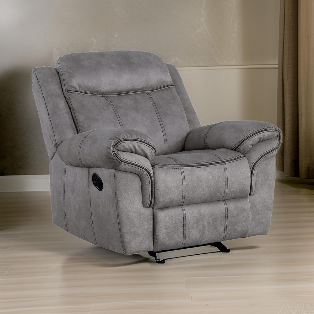 Benjara Fabric Upholstered Metal Reclining Club Chair with Center Console, Gray