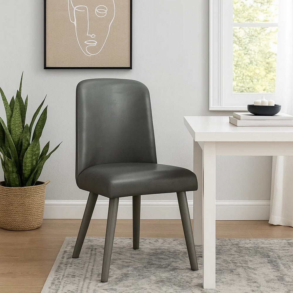 Benjara Leatherette Dining Chair with Splayed Wooden Legs, Set of 2, Gray