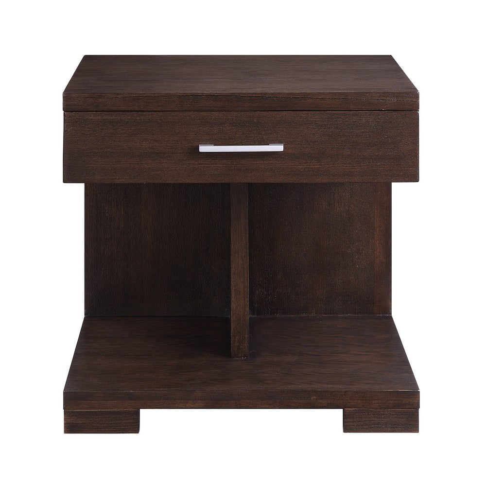 Benjara Wooden End Table with 1 Drawer, Brown