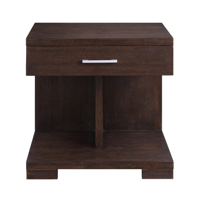 Benjara Wooden End Table with 1 Drawer, Brown