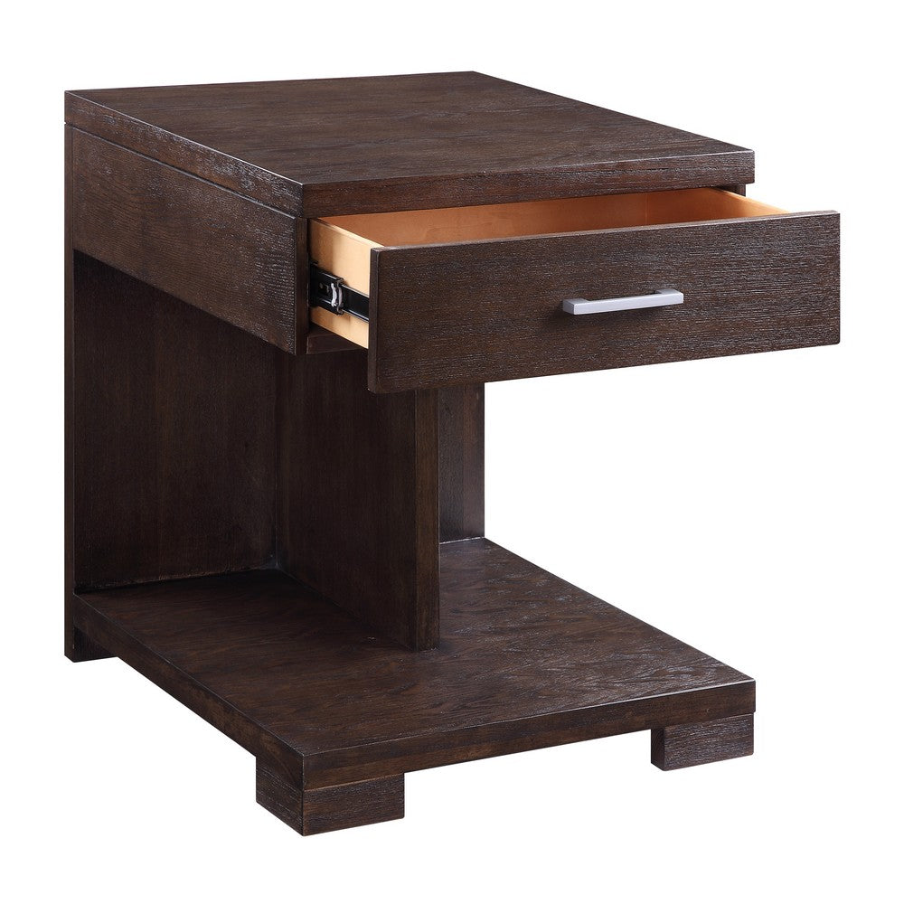 Benjara Wooden End Table with 1 Drawer, Brown