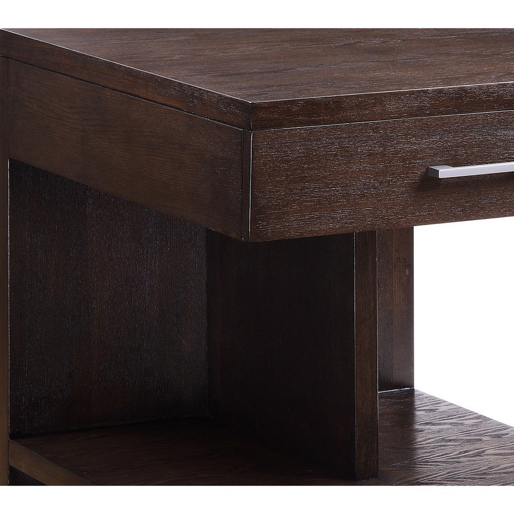 Benjara Wooden End Table with 1 Drawer, Brown