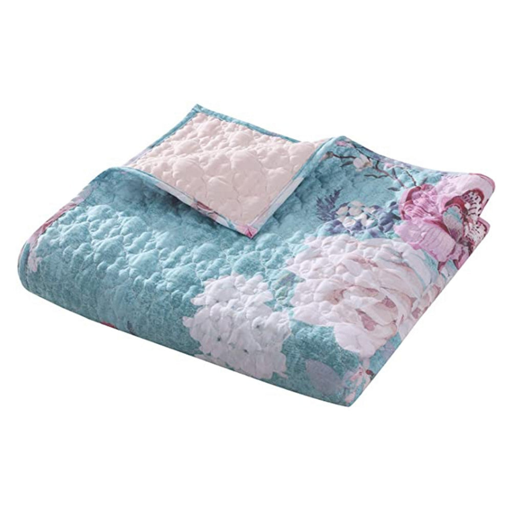 Benjara 50 x 60 Inch Microfiber Throw Blanket, Floral Print, Blue, Pink, White