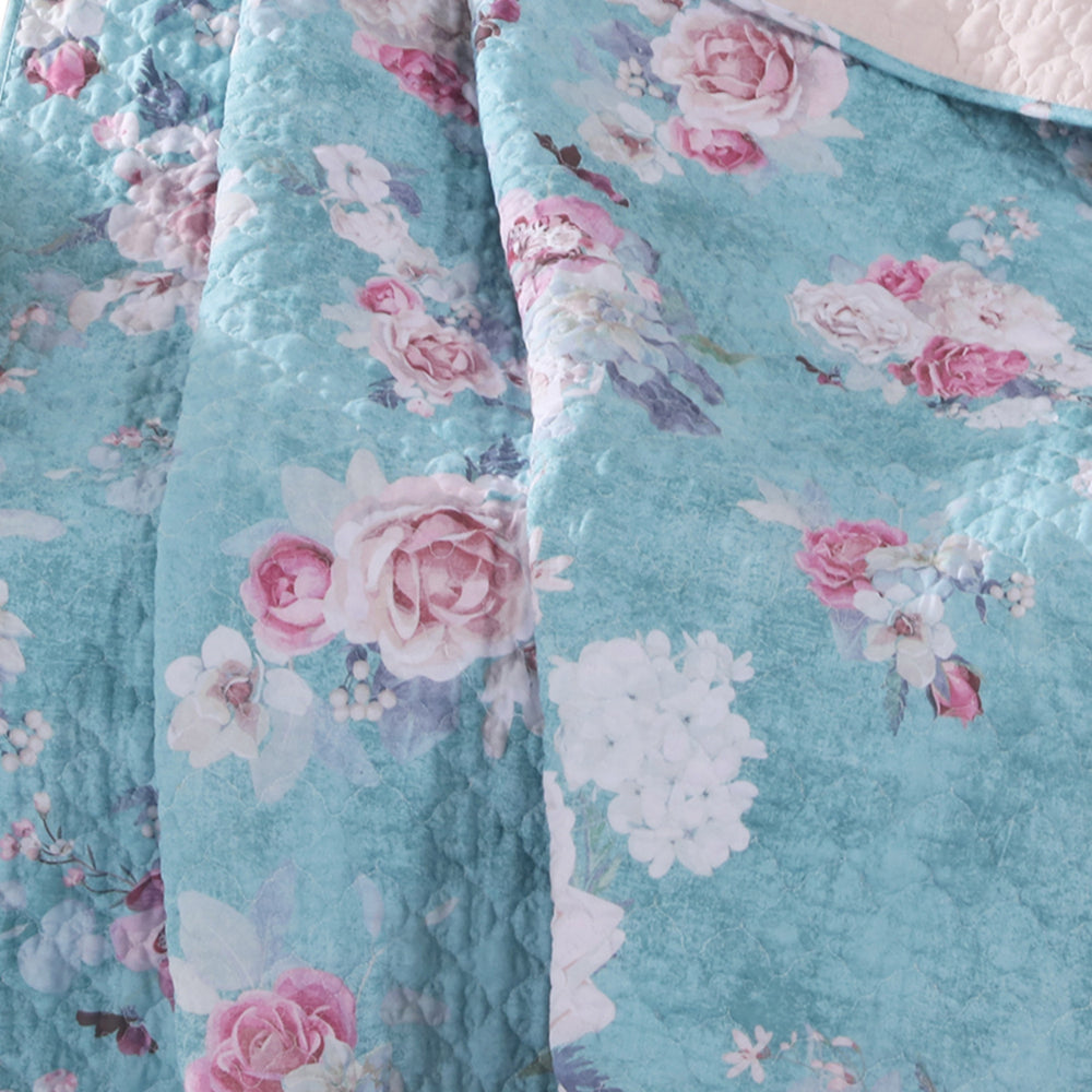 Benjara 50 x 60 Inch Microfiber Throw Blanket, Floral Print, Blue, Pink, White
