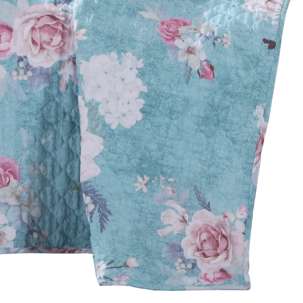 Benjara 50 x 60 Inch Microfiber Throw Blanket, Floral Print, Blue, Pink, White