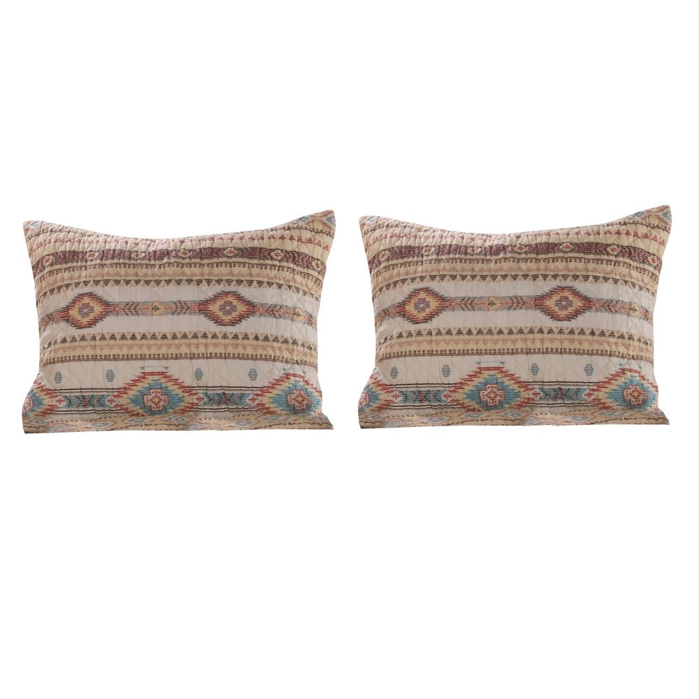Benjara King Size 3 Piece Polyester Quilt Set with Kilim Pattern, Multicolor
