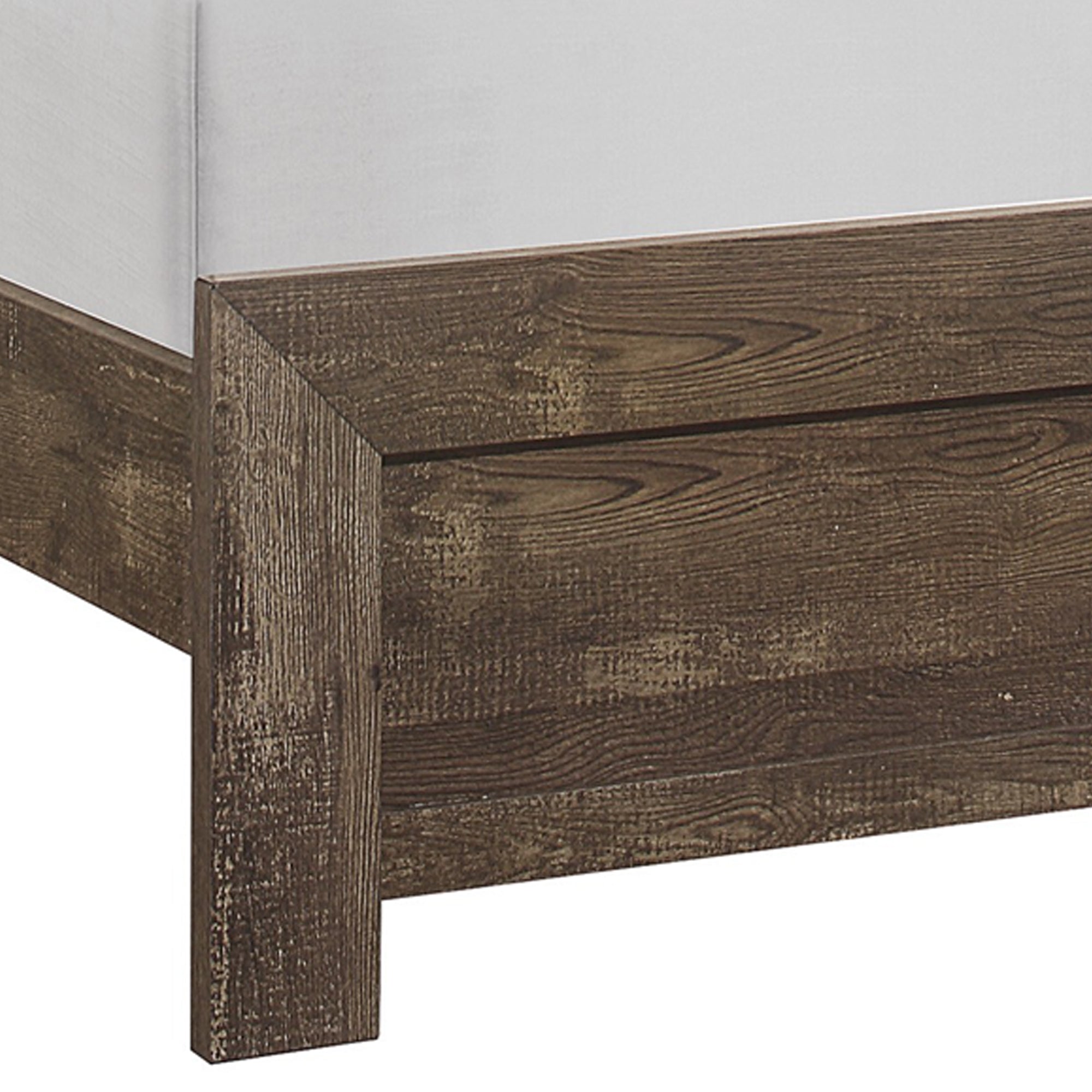 Benjara Rustic Panel Design Wooden Queen Size Bed with Block Legs Support, Brown