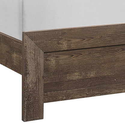 Benjara Rustic Panel Design Wooden Queen Size Bed with Block Legs Support, Brown