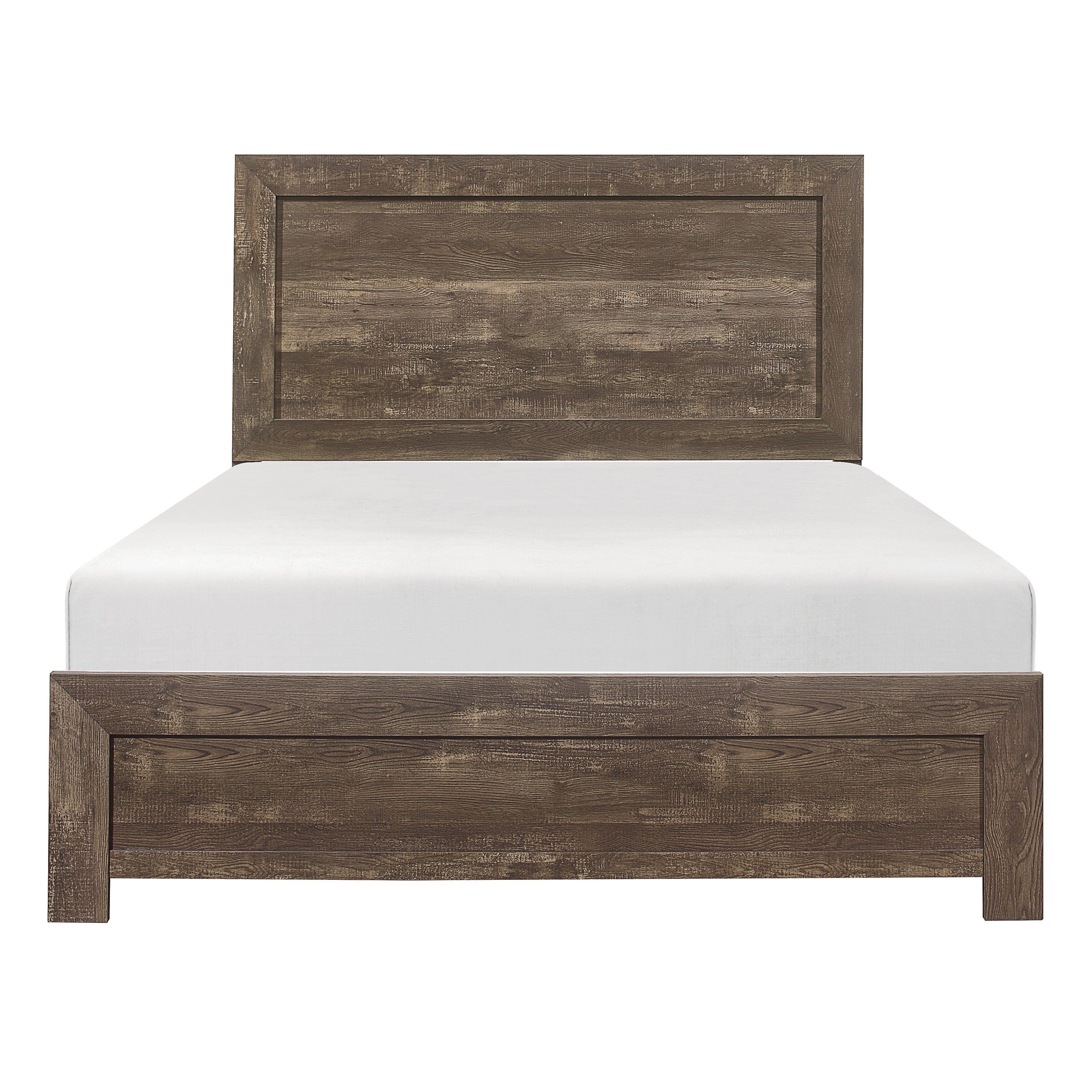 Benjara Rustic Panel Design Wooden Queen Size Bed with Block Legs Support, Brown