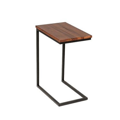 Benjara C Shaped End Table with Rectangular Wood Top, Brown And Black