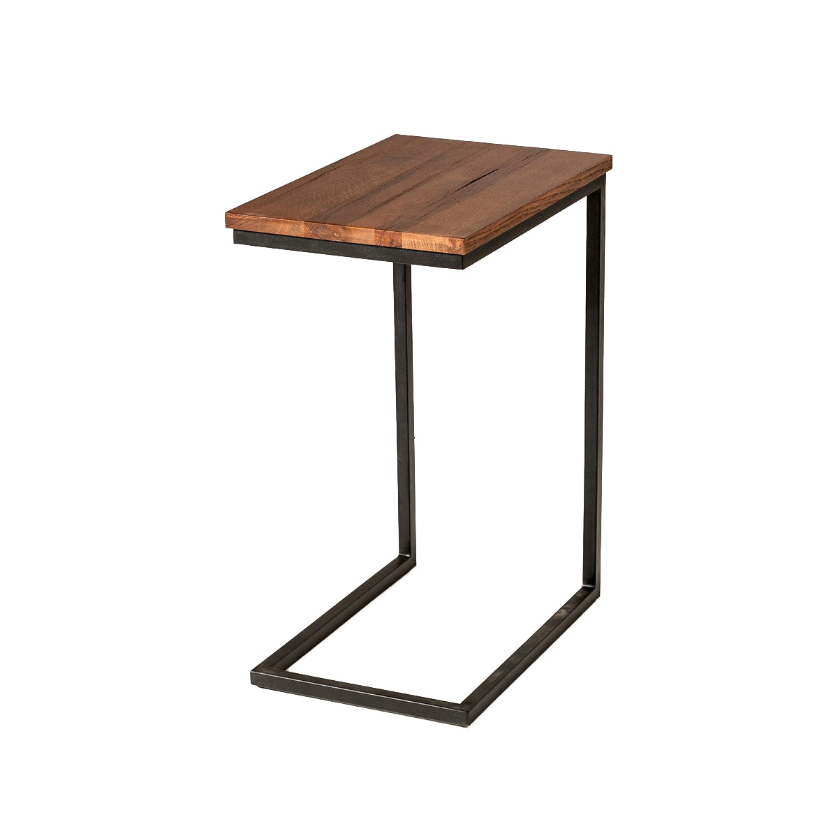 Benjara C Shaped End Table with Rectangular Wood Top, Brown And Black