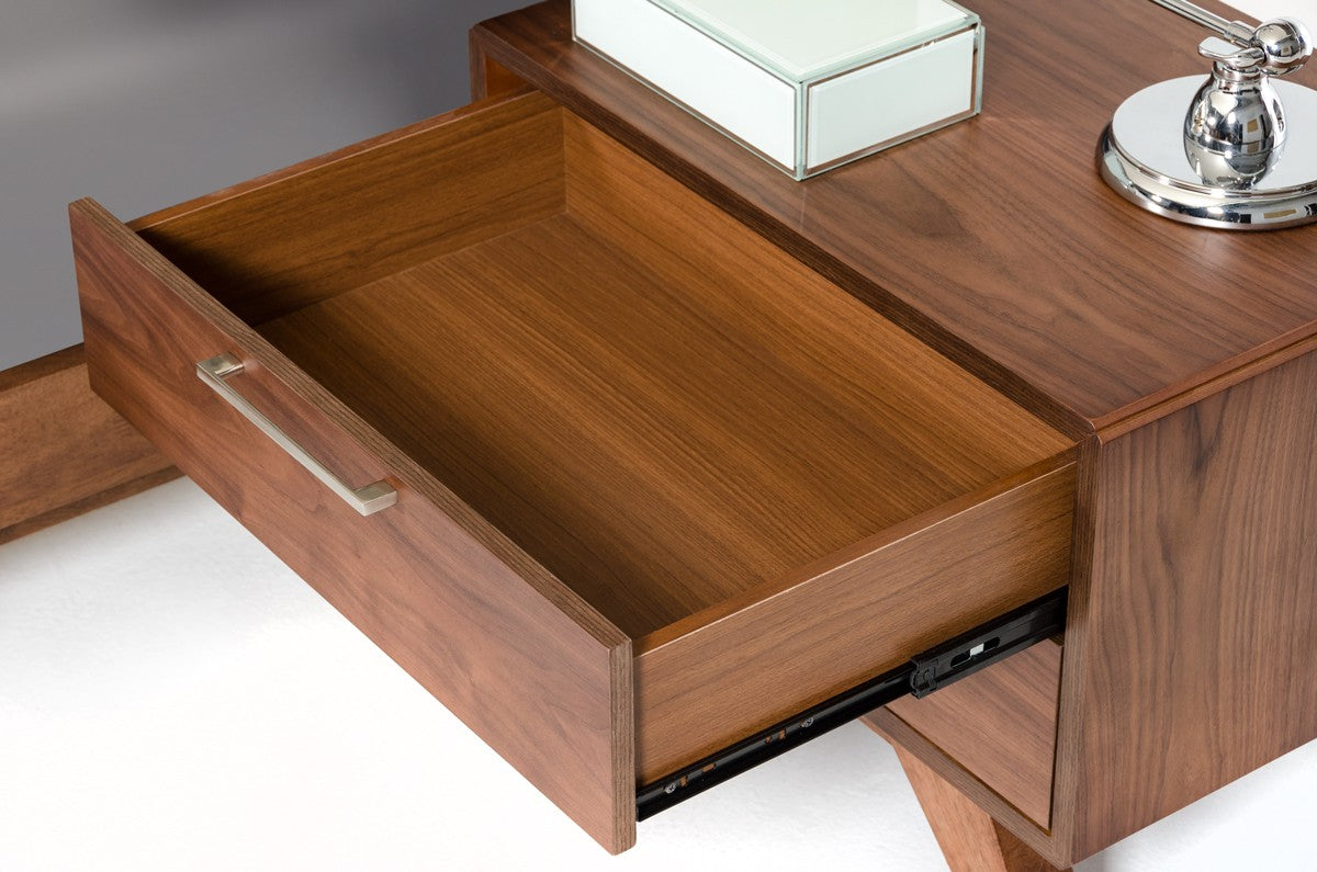 Benjara 2 Drawer Wooden Nightstand with Metal Bar Handles And Angled Legs, Brown