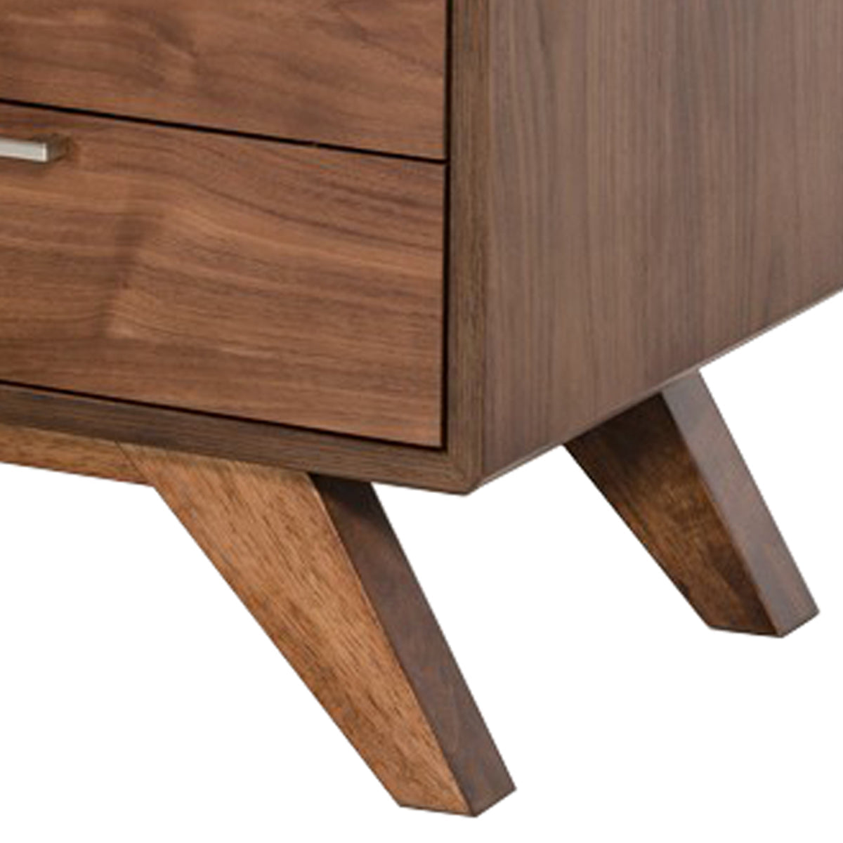 Benjara 2 Drawer Wooden Nightstand with Metal Bar Handles And Angled Legs, Brown