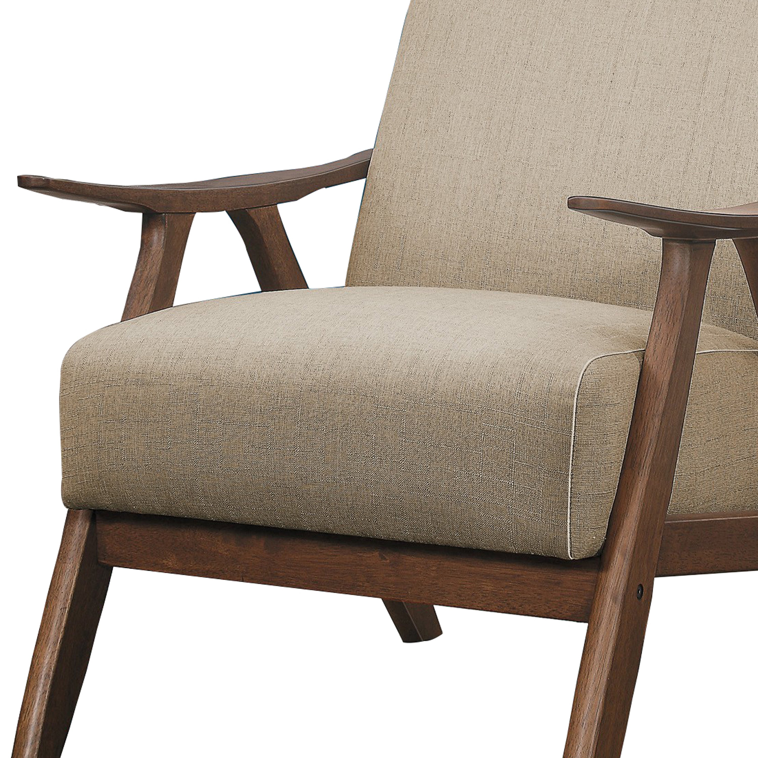 Benjara Fabric Upholstered Accent Chair with Curved Armrests, Light Brown