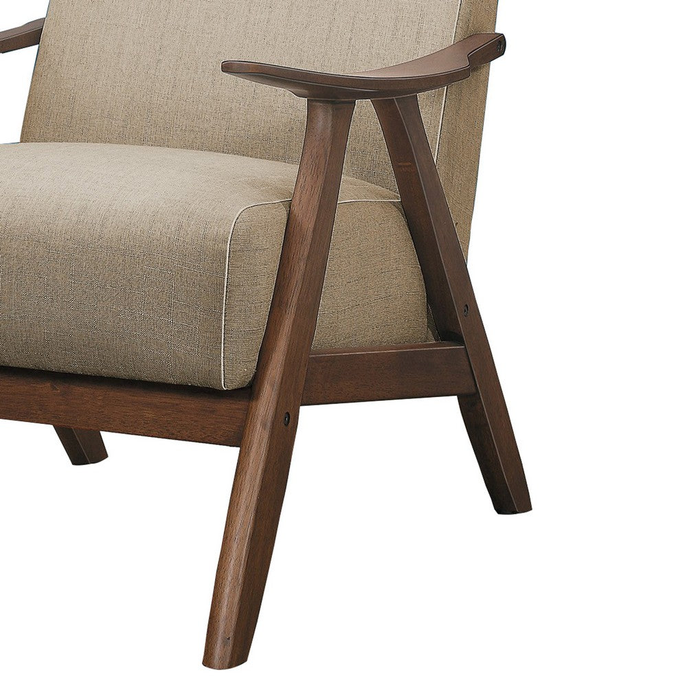Benjara Fabric Upholstered Accent Chair with Curved Armrests, Light Brown
