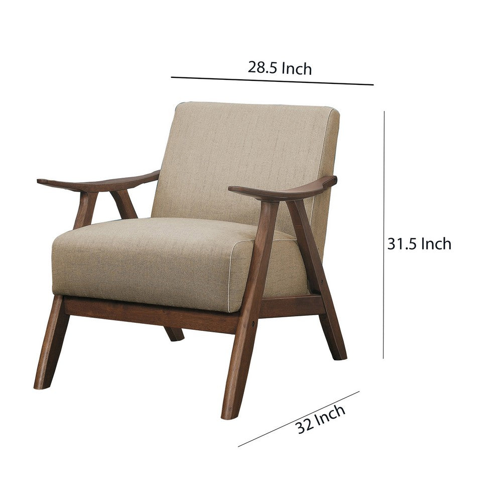Benjara Fabric Upholstered Accent Chair with Curved Armrests, Light Brown