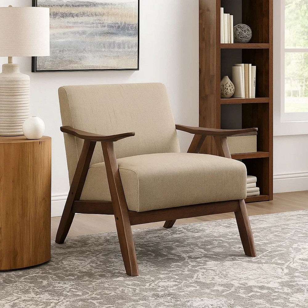 Benjara Fabric Upholstered Accent Chair with Curved Armrests, Light Brown
