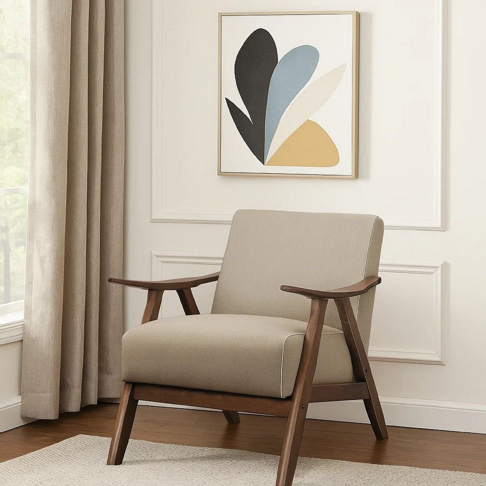 Benjara Fabric Upholstered Accent Chair with Curved Armrests, Light Brown