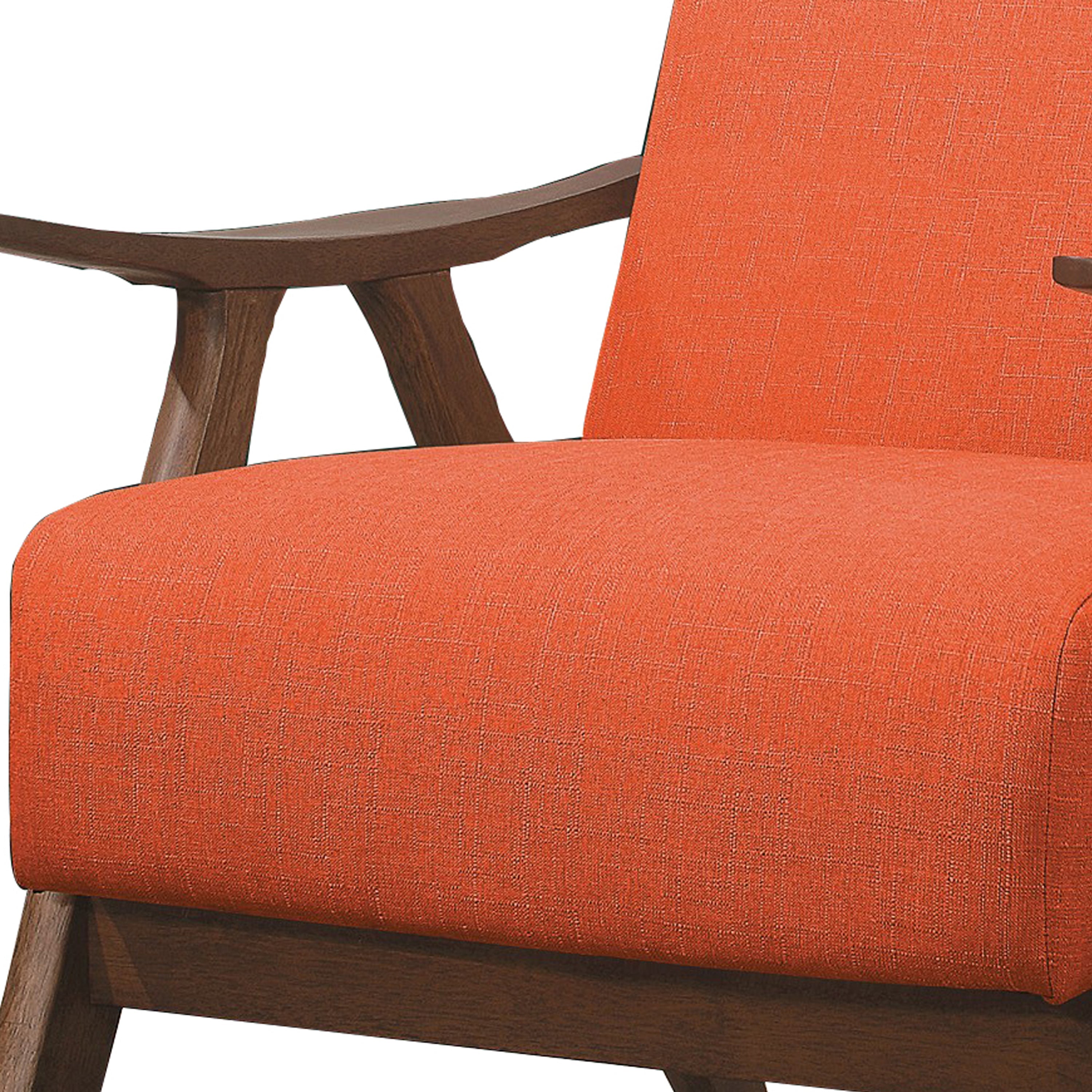 Benjara Fabric Upholstered Accent Chair with Curved Armrests, Orange
