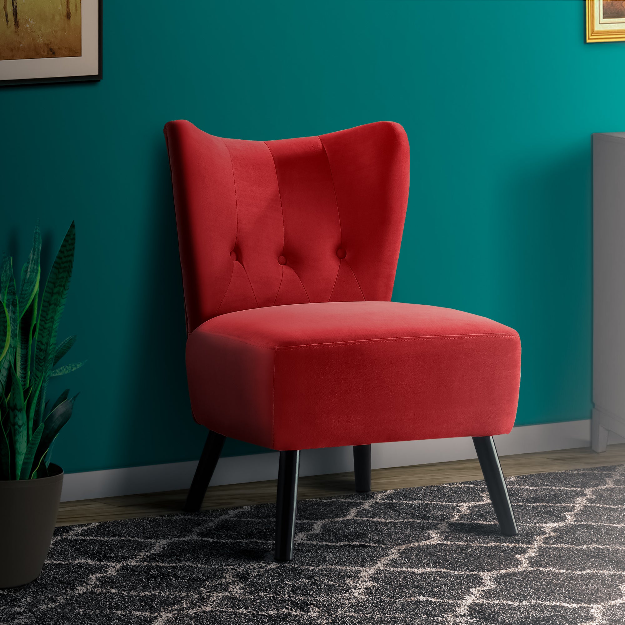 Benjara Upholstered Armless Accent Chair with Flared Back And Button Tufting, Red