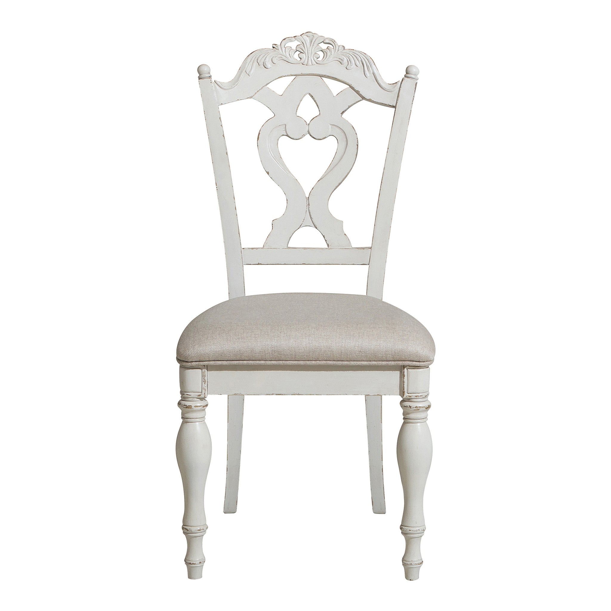 Benjara Victorian Style Writing Desk Chair with Engraved Backrest, Antique White