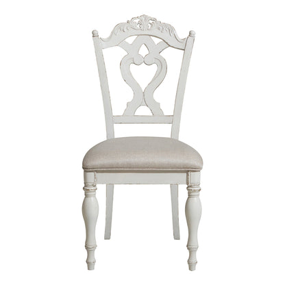 Benjara Victorian Style Writing Desk Chair with Engraved Backrest, Antique White