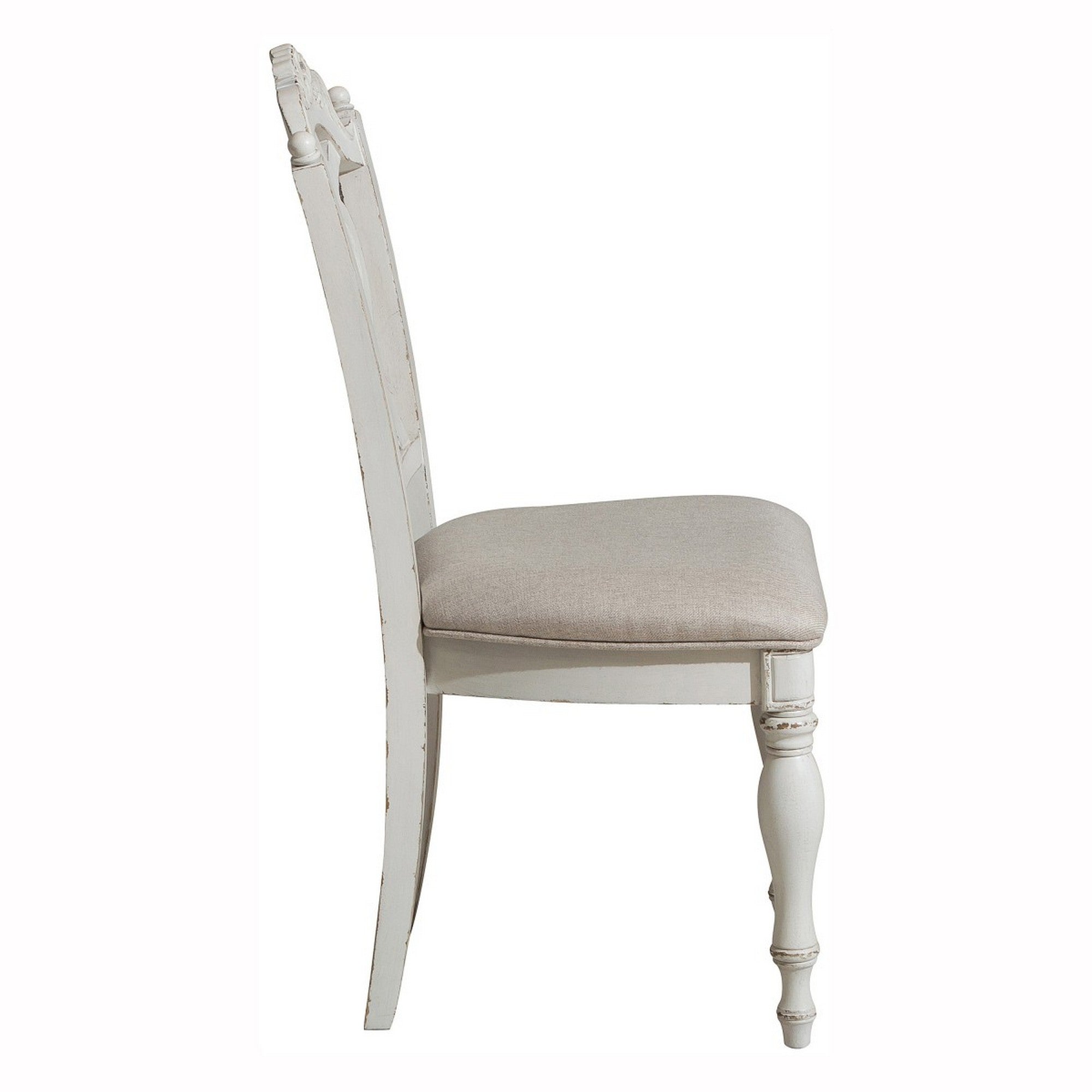 Benjara Victorian Style Writing Desk Chair with Engraved Backrest, Antique White