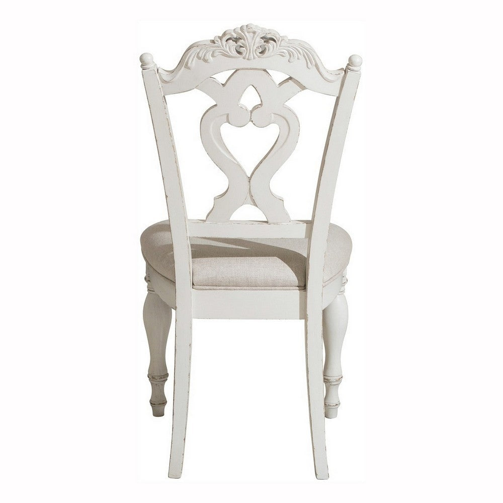 Benjara Victorian Style Writing Desk Chair with Engraved Backrest, Antique White
