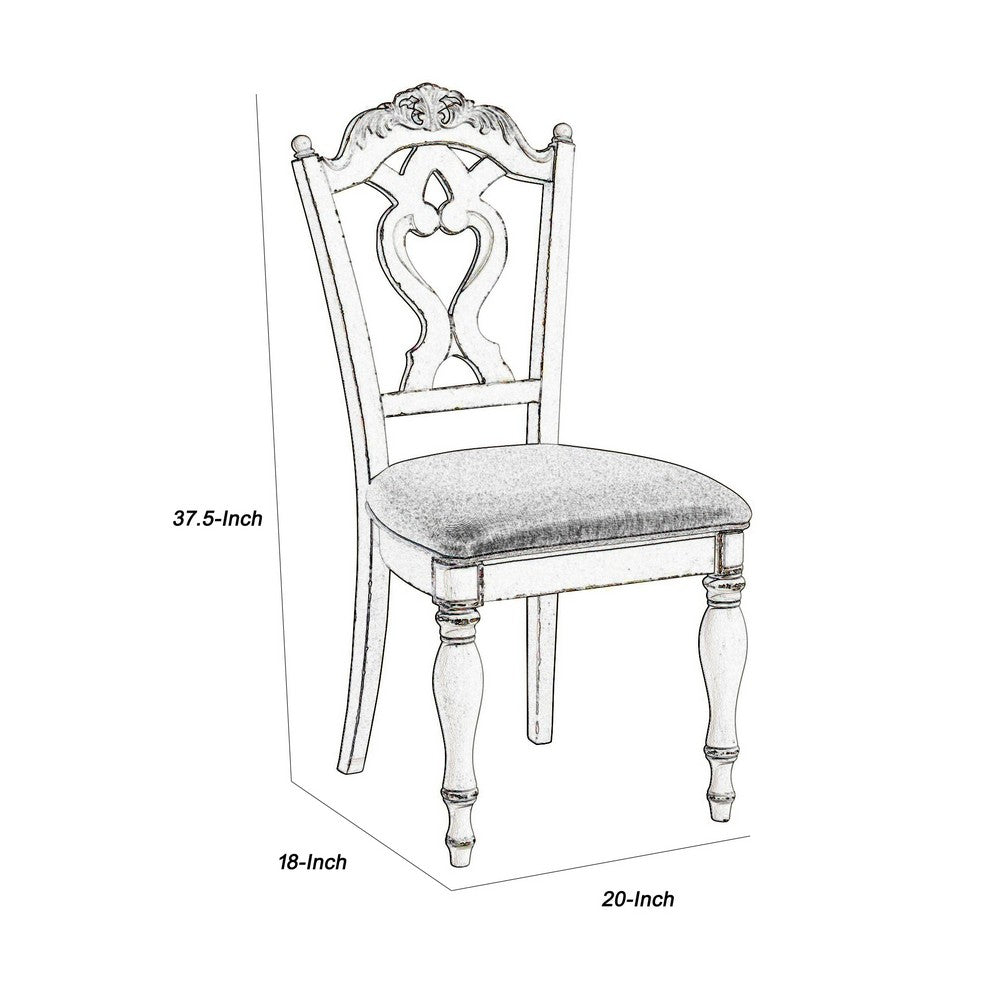 Benjara Victorian Style Writing Desk Chair with Engraved Backrest, Antique White