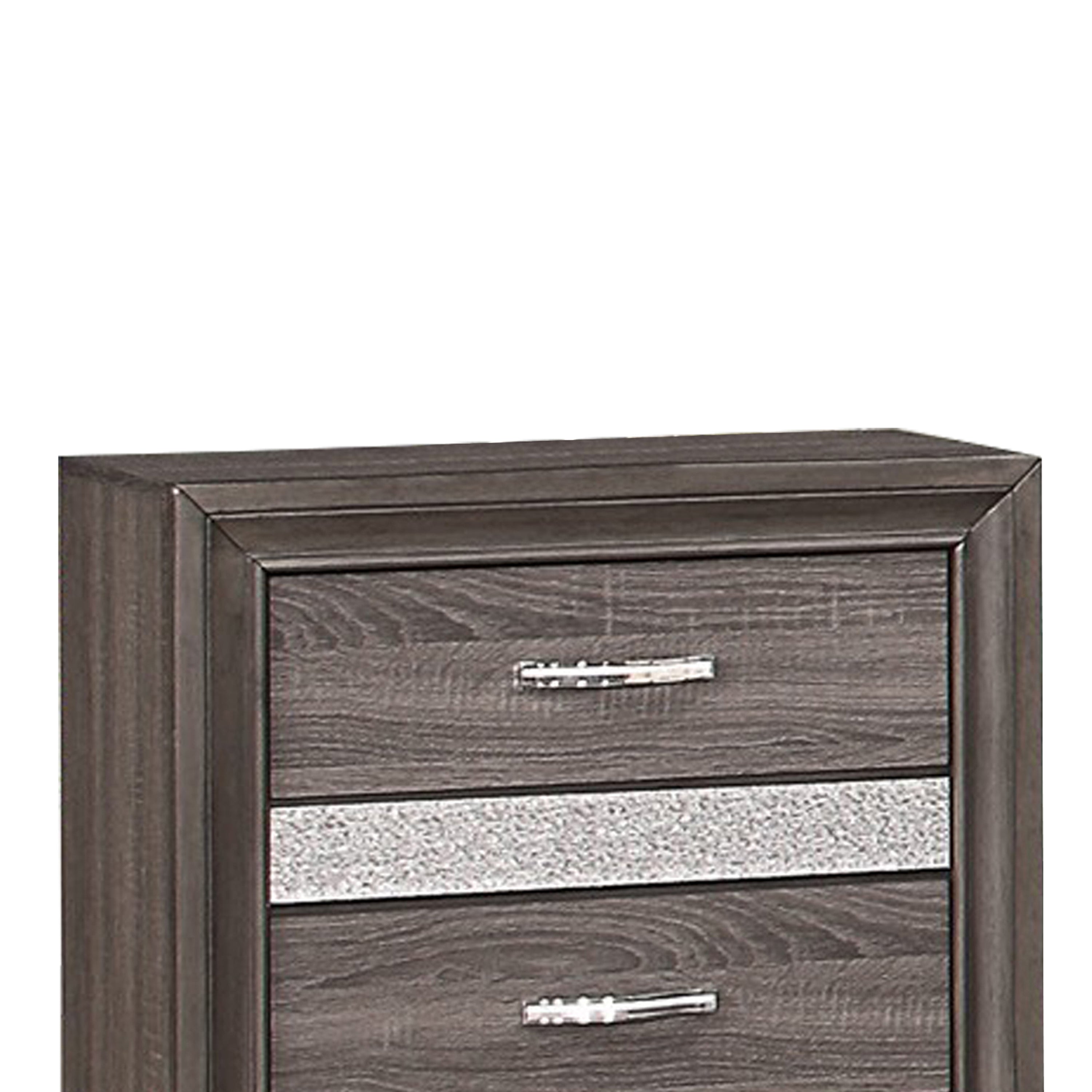 Benjara 2 Drawer Wooden Nightstand with 1 Hidden Jewelry Drawers, Gray And Silver