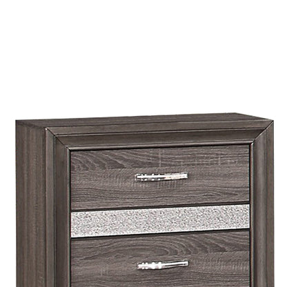 Benjara 2 Drawer Wooden Nightstand with 1 Hidden Jewelry Drawers, Gray And Silver