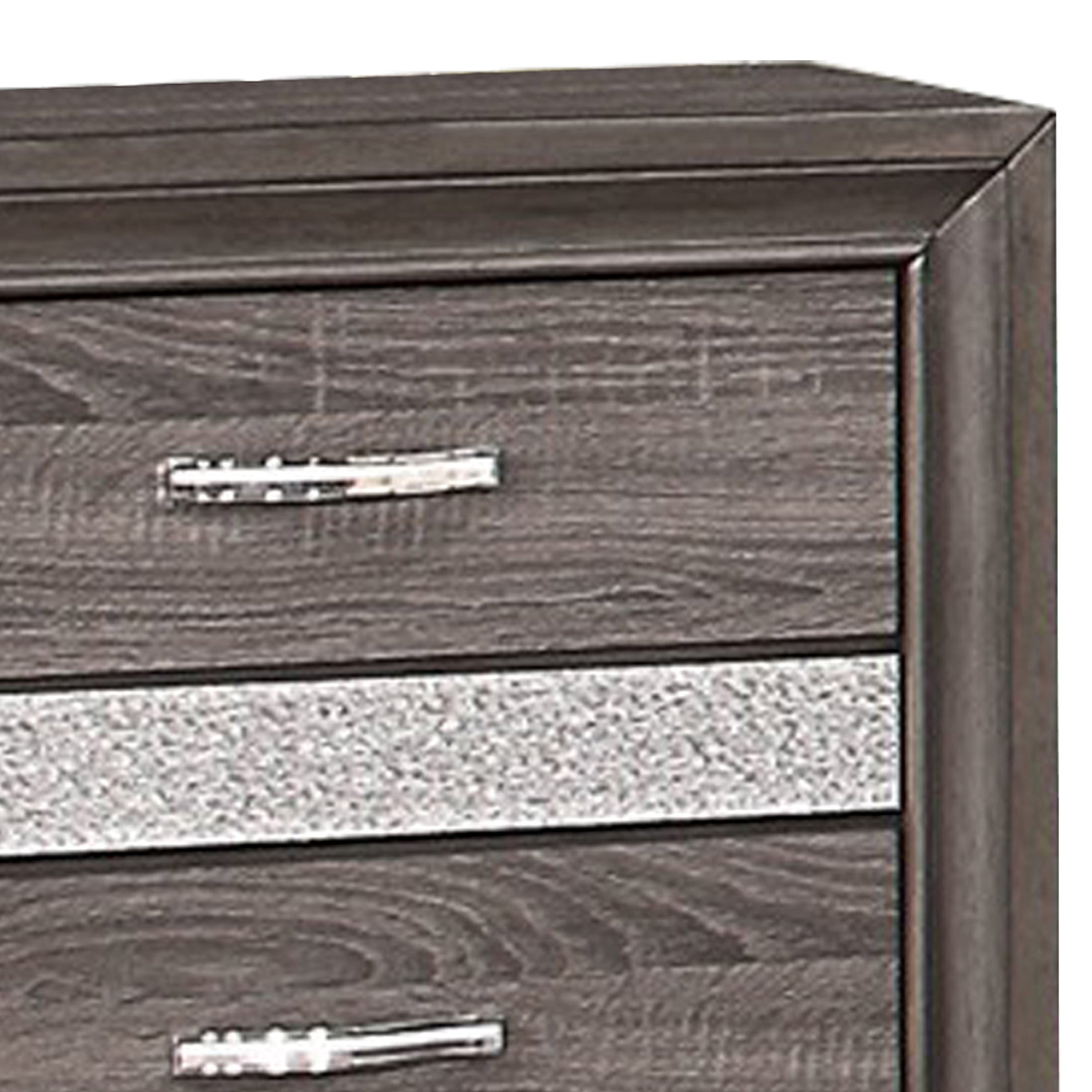 Benjara 2 Drawer Wooden Nightstand with 1 Hidden Jewelry Drawers, Gray And Silver