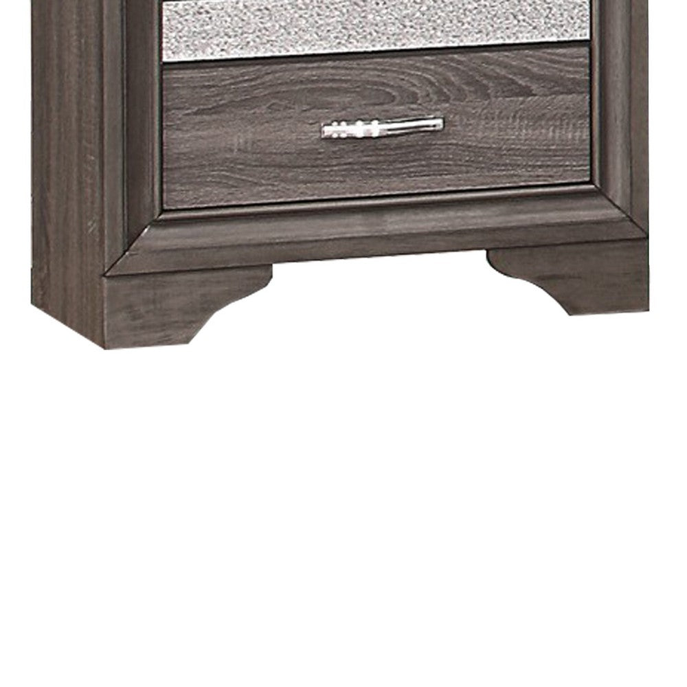 Benjara 2 Drawer Wooden Nightstand with 1 Hidden Jewelry Drawers, Gray And Silver