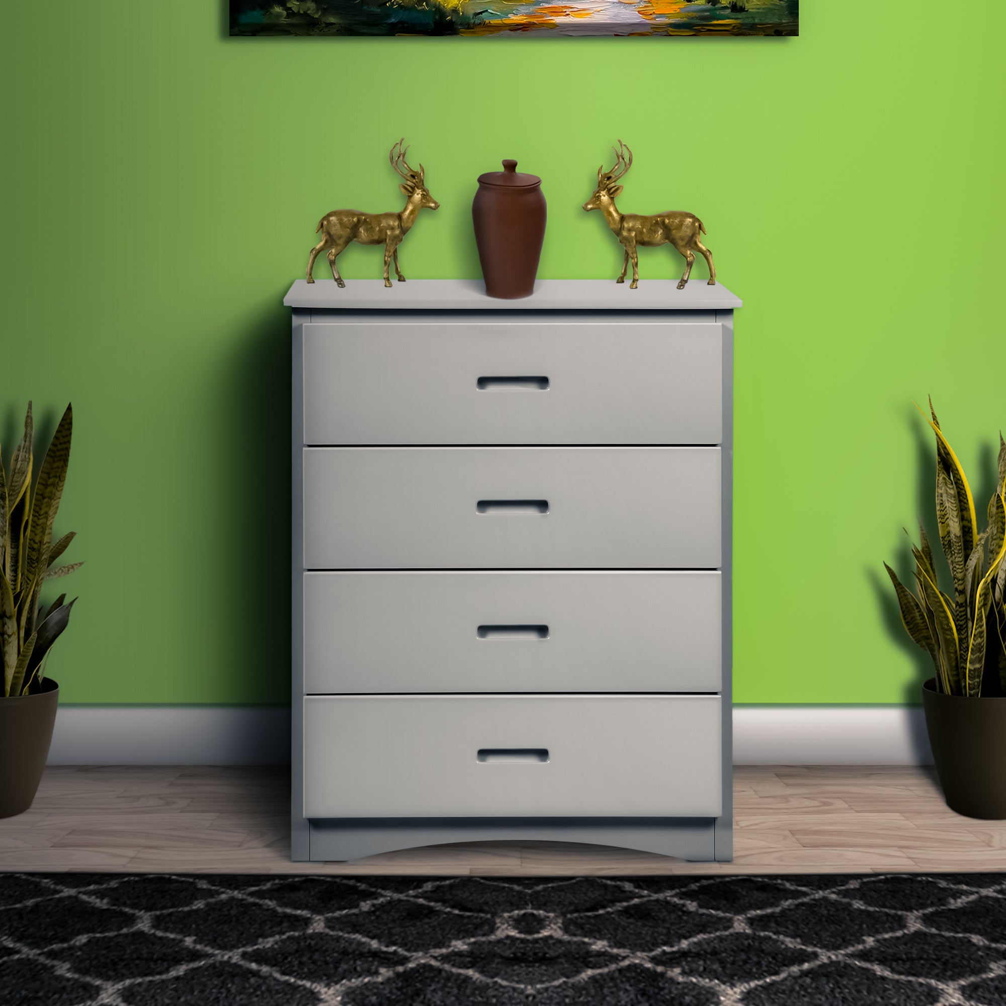 Benjara Transitional Wooden Chest with 4 Drawers And Recessed Handles, Gray
