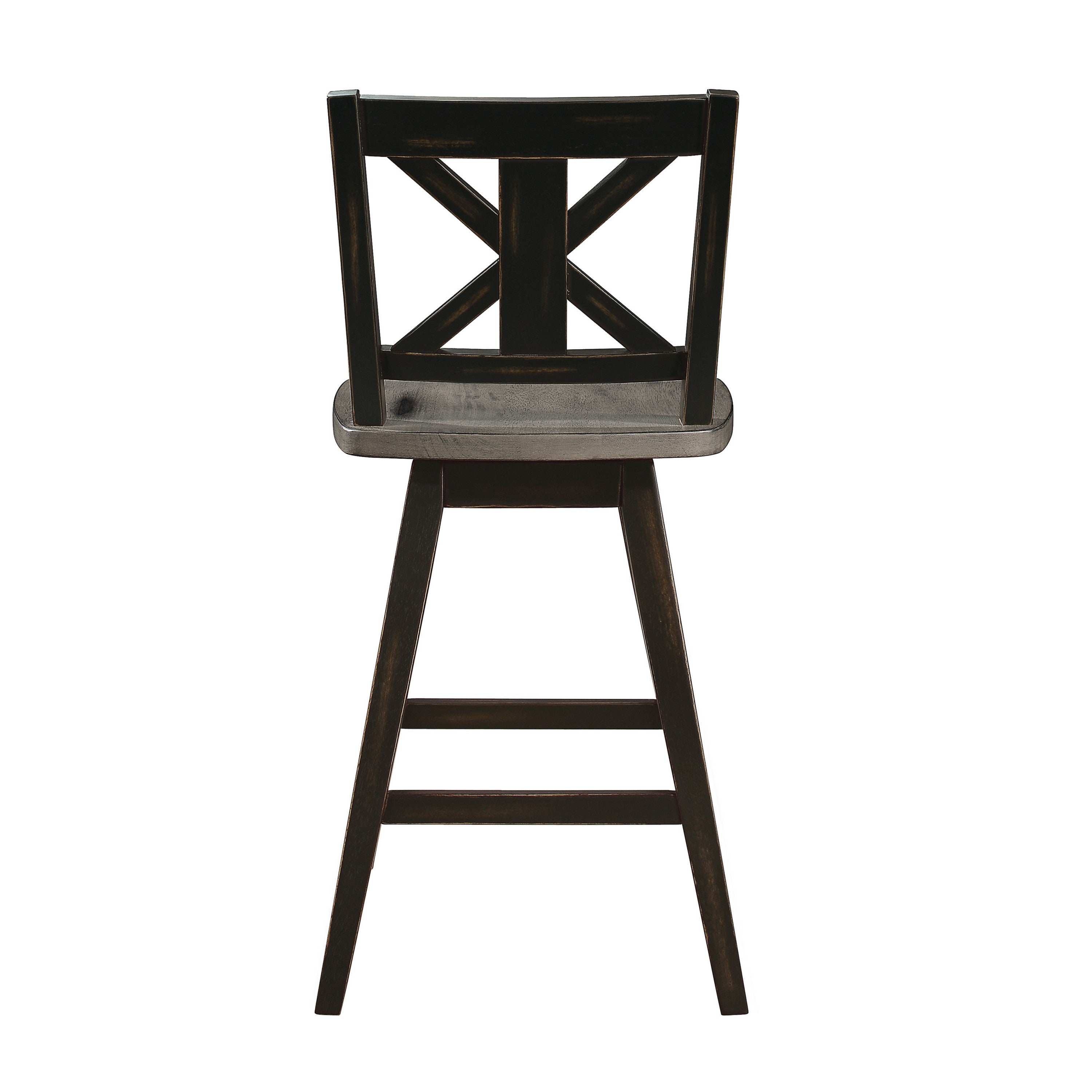 Benjara Farmhouse Swivel Counter Height Chair with X Shaped Back, Set of 2, Antique Gray, Black