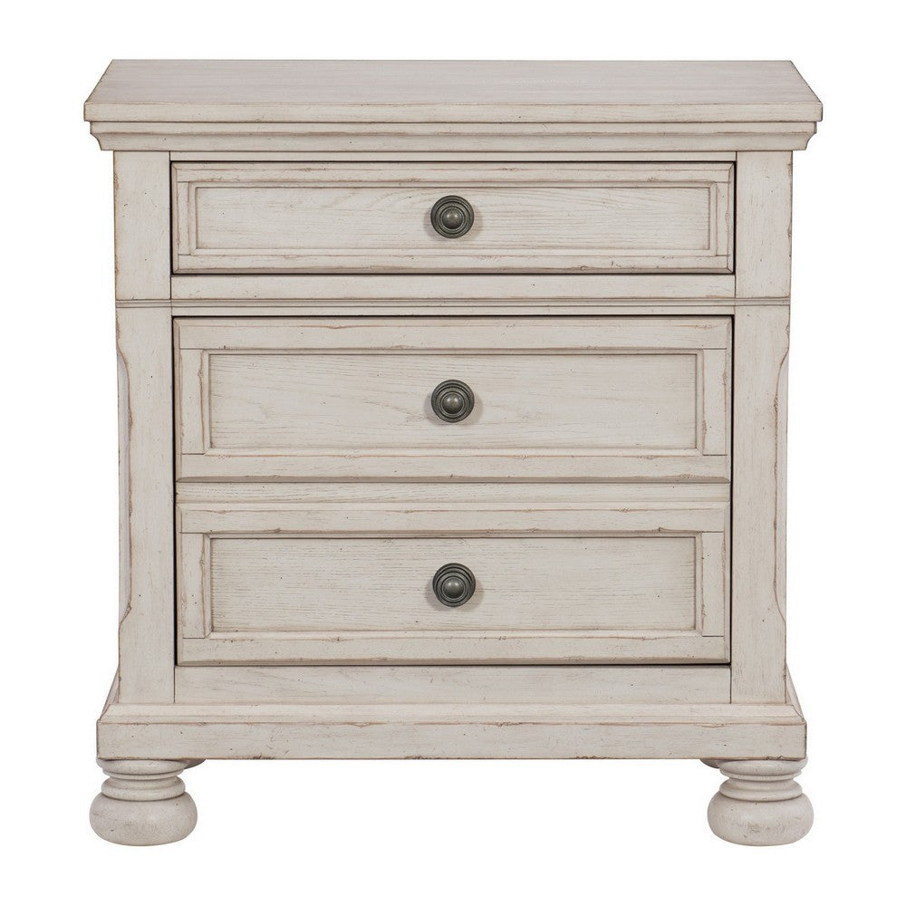Benjara Cottage 2 Drawer Nightstand with Molded Details And Bun feet, Antique White