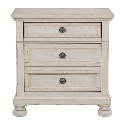 Benjara Cottage 2 Drawer Nightstand with Molded Details And Bun feet, Antique White